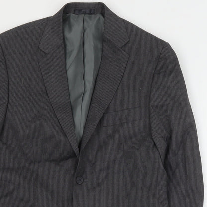 George Mens Grey Striped Polyester Jacket Suit Jacket Size M