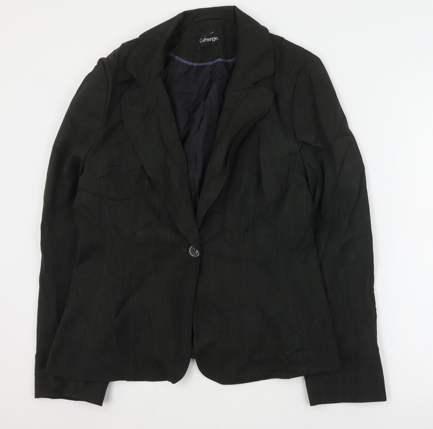 George Womens Grey Striped Polyester Jacket Suit Jacket Size 16