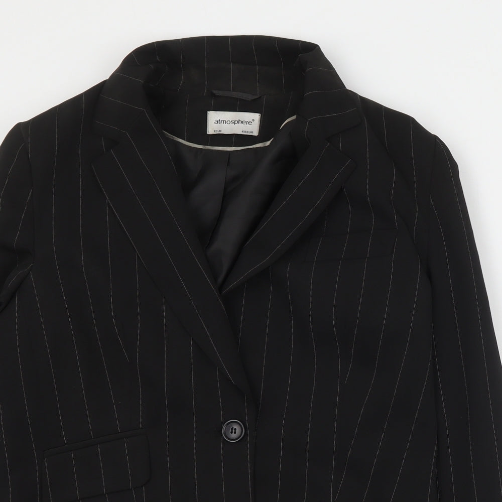 Primark Womens Black Striped Polyester Jacket Suit Jacket Size 12