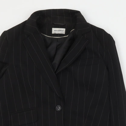 Primark Womens Black Striped Polyester Jacket Suit Jacket Size 12