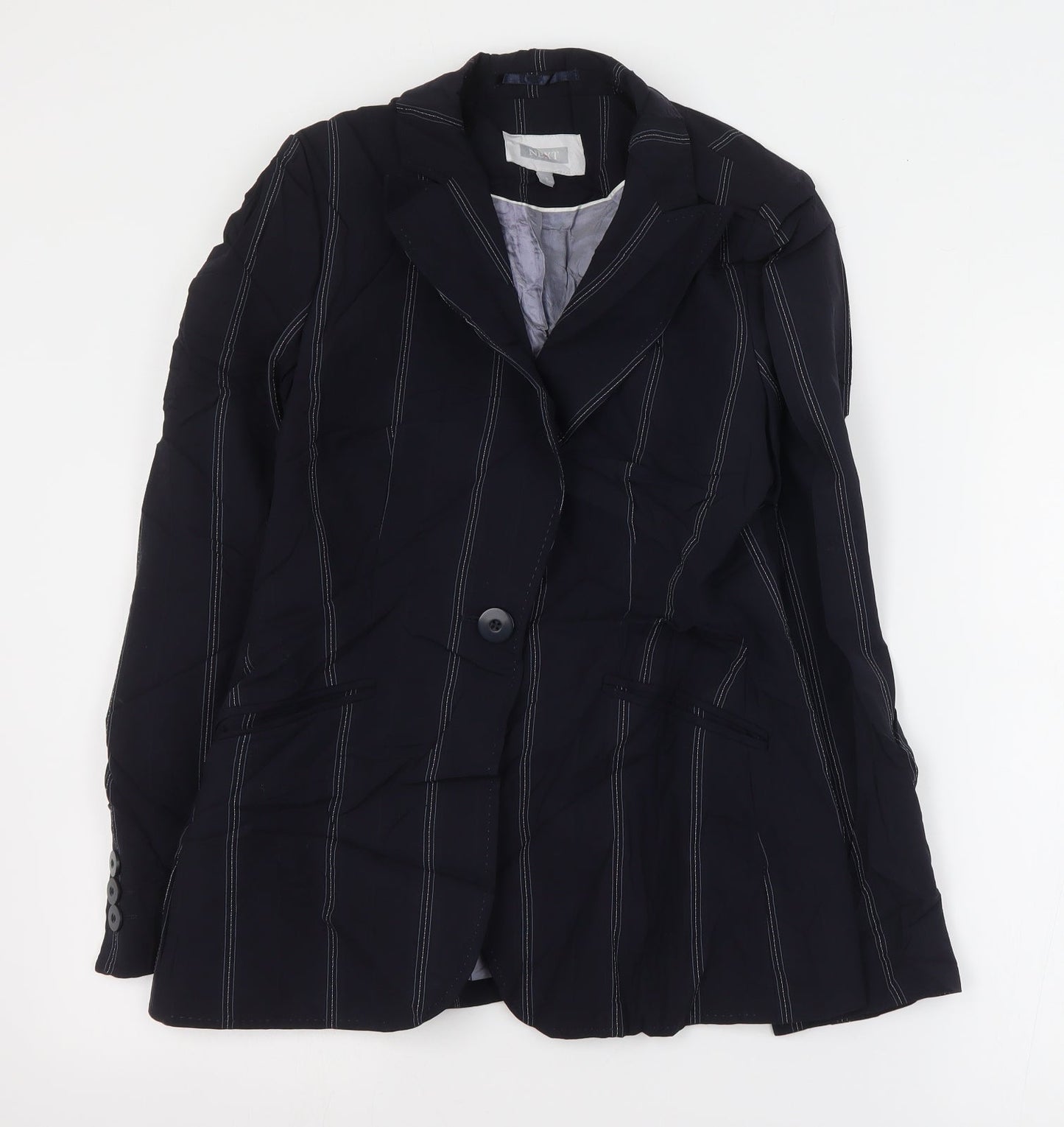 NEXT Womens Blue Striped Wool Jacket Suit Jacket Size 8