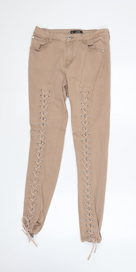 Missguided Womens Brown  Cotton Skinny Jeans Size 12 L27.5 in Regular