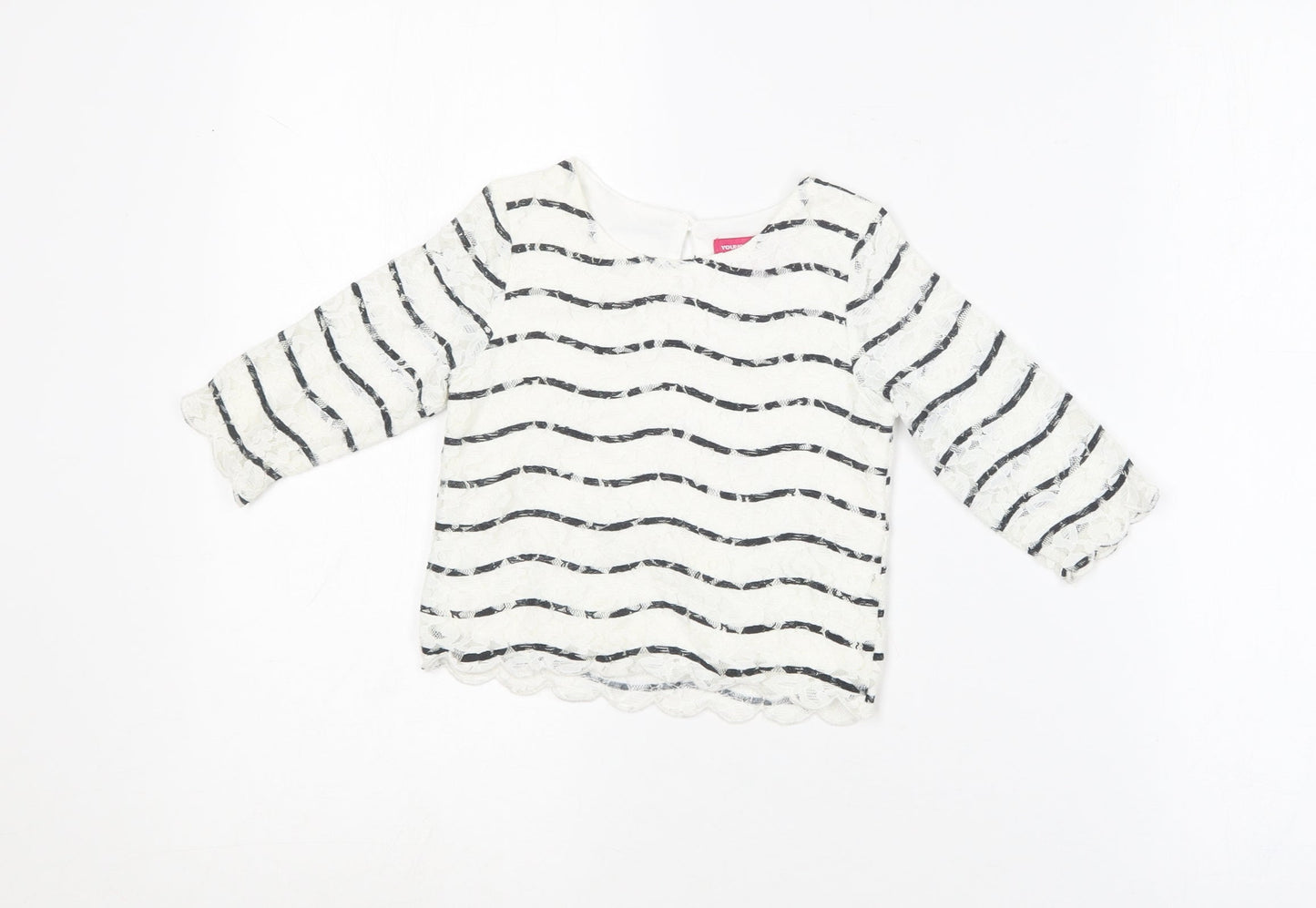 Young Dimension Girls White Striped Cotton Basic Blouse Size 2-3 Years Round Neck