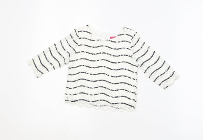 Young Dimension Girls White Striped Cotton Basic Blouse Size 2-3 Years Round Neck