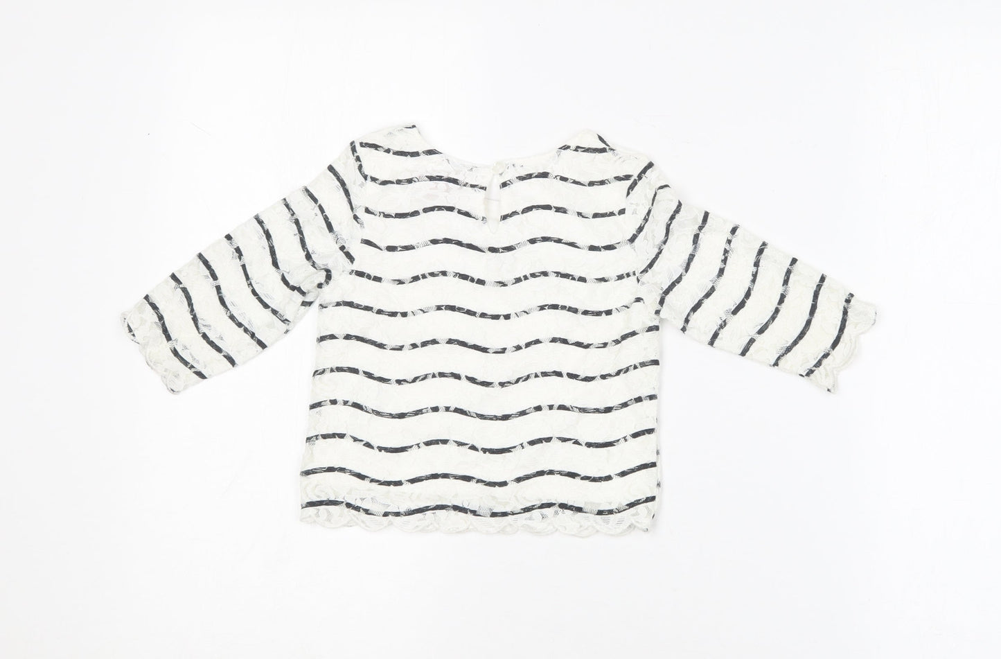 Young Dimension Girls White Striped Cotton Basic Blouse Size 2-3 Years Round Neck