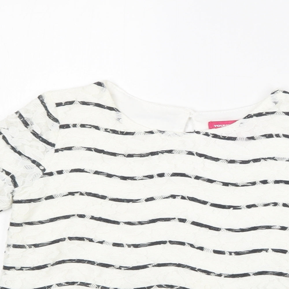 Young Dimension Girls White Striped Cotton Basic Blouse Size 2-3 Years Round Neck