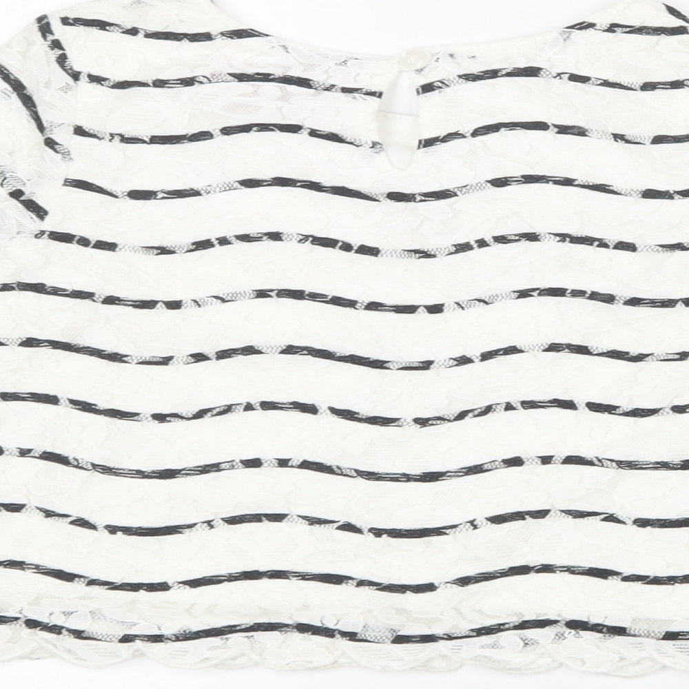Young Dimension Girls White Striped Cotton Basic Blouse Size 2-3 Years Round Neck