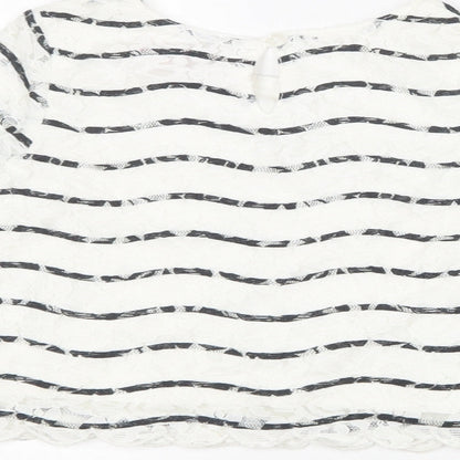 Young Dimension Girls White Striped Cotton Basic Blouse Size 2-3 Years Round Neck