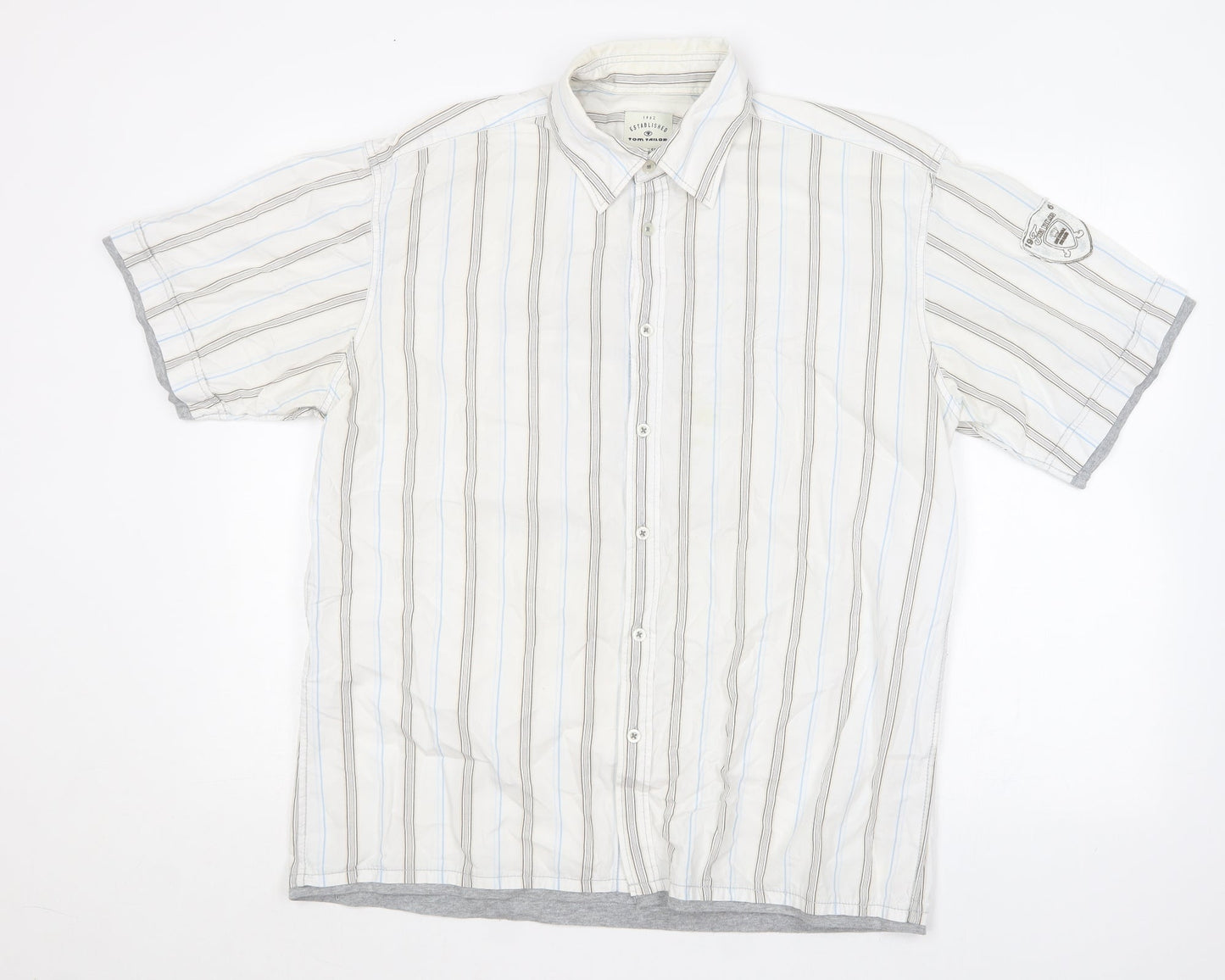 TOM TAILOR Mens Multicoloured Striped Cotton  Button-Up Size L Collared