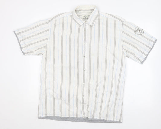TOM TAILOR Mens Multicoloured Striped Cotton  Button-Up Size L Collared