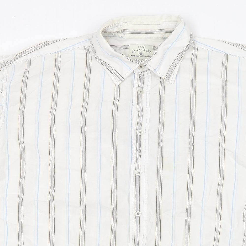 TOM TAILOR Mens Multicoloured Striped Cotton  Button-Up Size L Collared