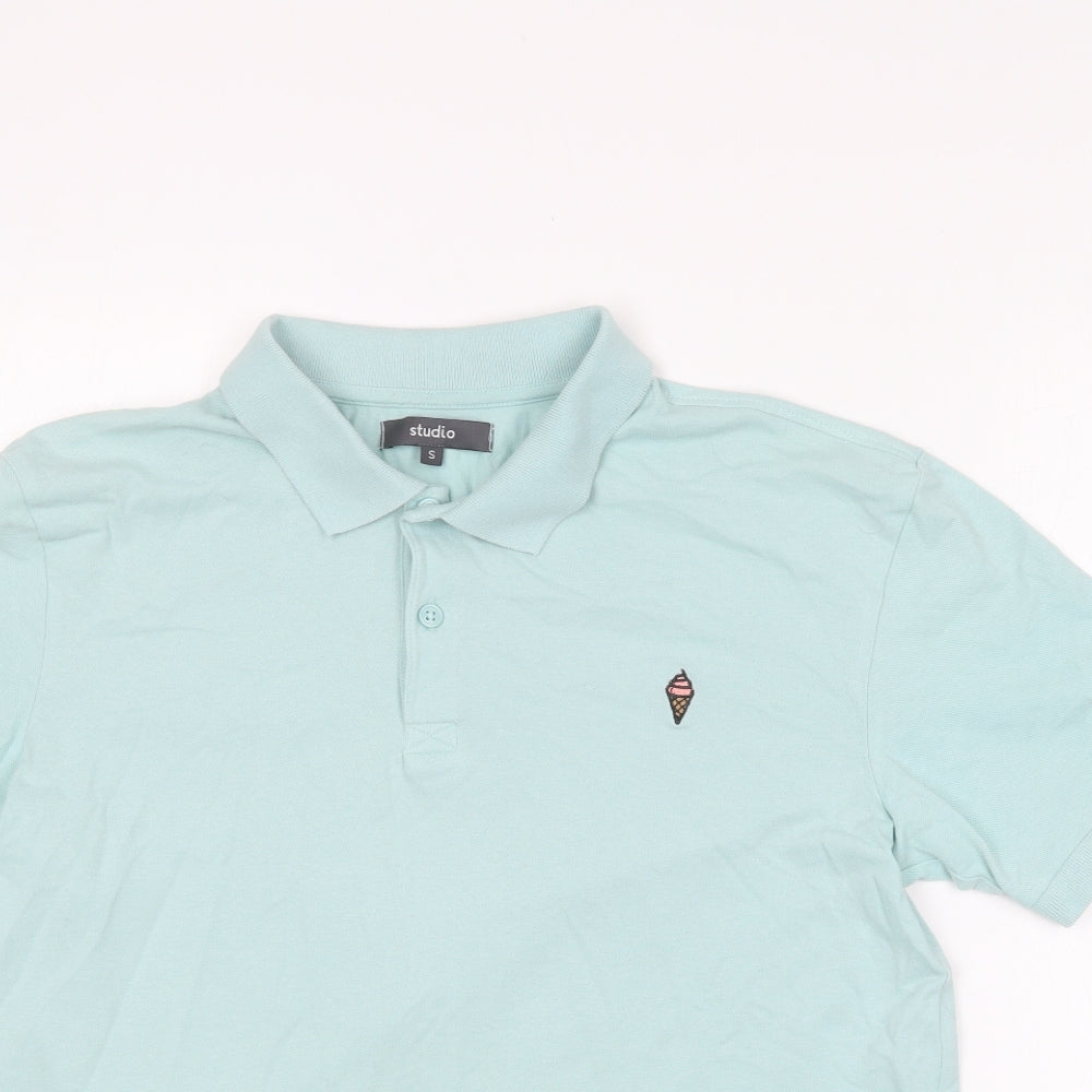 Studio Mens Blue  Cotton  Polo Size S Collared