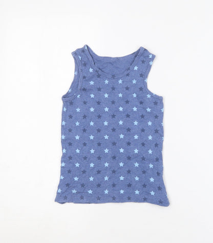 Marks and Spencer Boys Blue Geometric Cotton Basic Tank Size 7-8 Years Round Neck