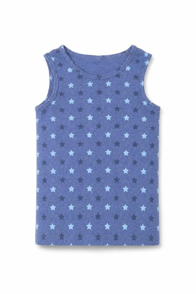 Marks and Spencer Boys Blue Geometric Cotton Basic Tank Size 7-8 Years Round Neck