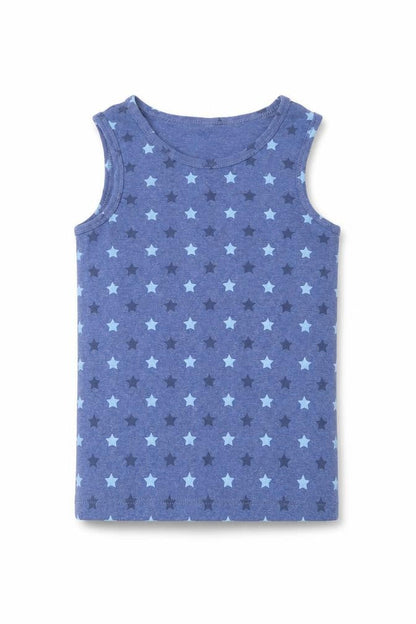 Marks and Spencer Boys Blue Geometric Cotton Basic Tank Size 7-8 Years Round Neck