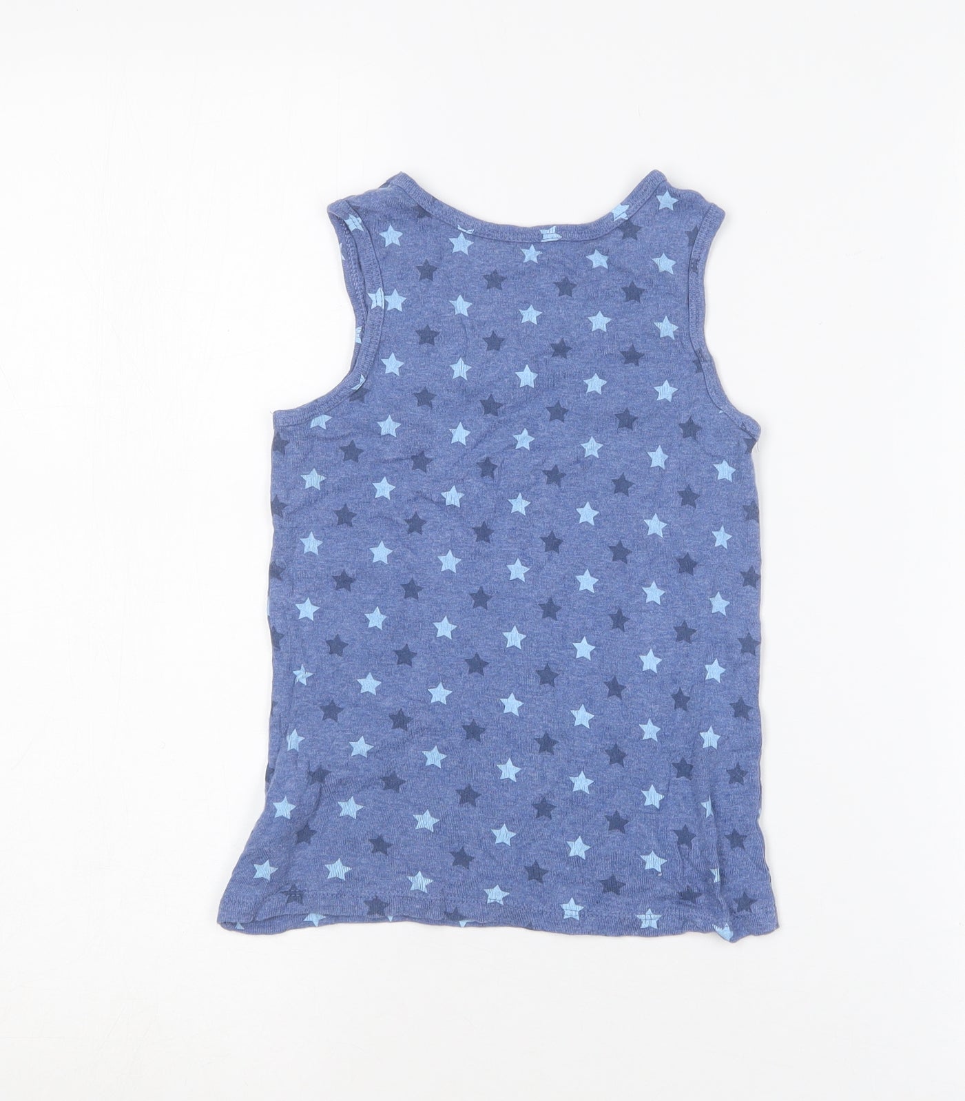 Marks and Spencer Boys Blue Geometric Cotton Basic Tank Size 7-8 Years Round Neck