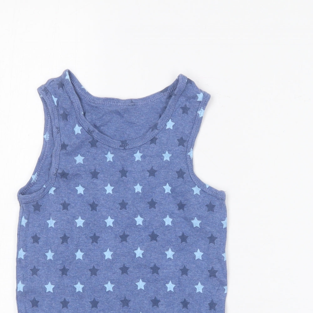 Marks and Spencer Boys Blue Geometric Cotton Basic Tank Size 7-8 Years Round Neck