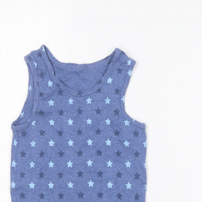 Marks and Spencer Boys Blue Geometric Cotton Basic Tank Size 7-8 Years Round Neck