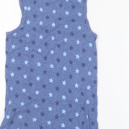 Marks and Spencer Boys Blue Geometric Cotton Basic Tank Size 7-8 Years Round Neck