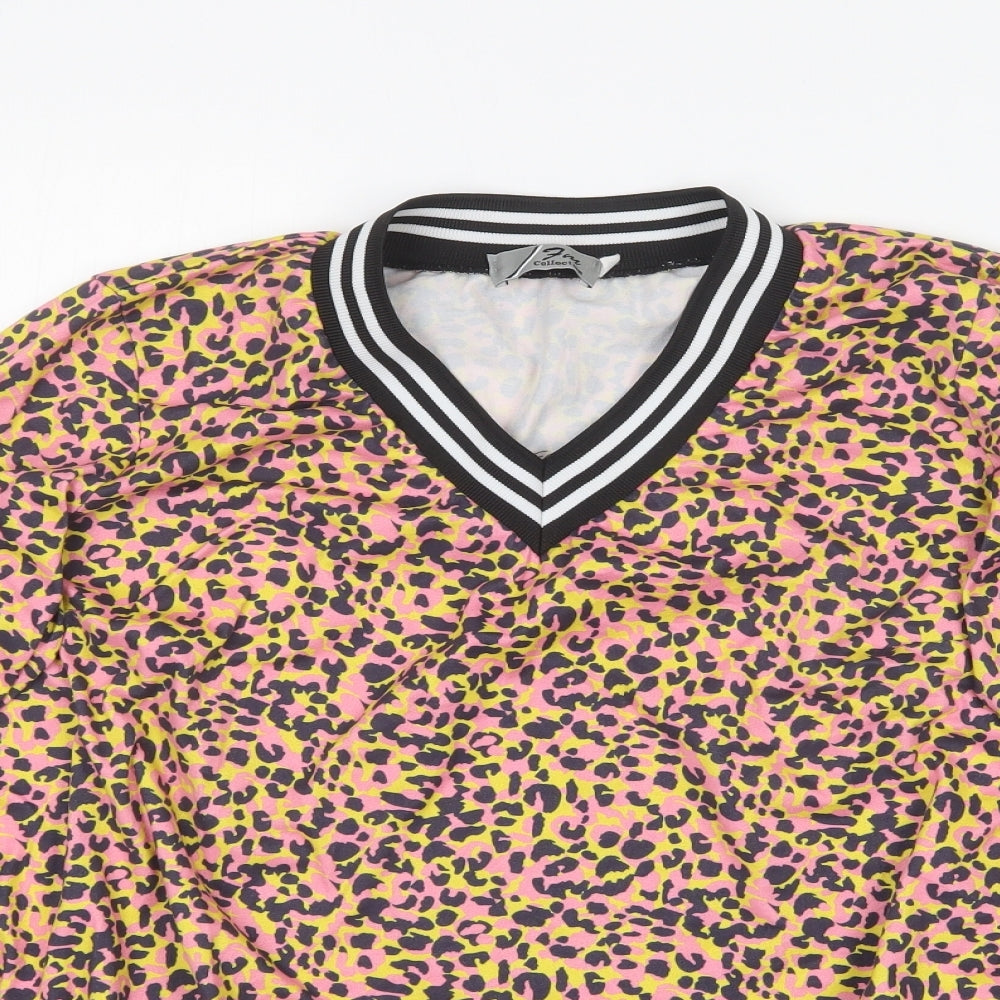 Fm collection Womens Multicoloured V-Neck Animal Print Viscose Pullover Jumper Size M