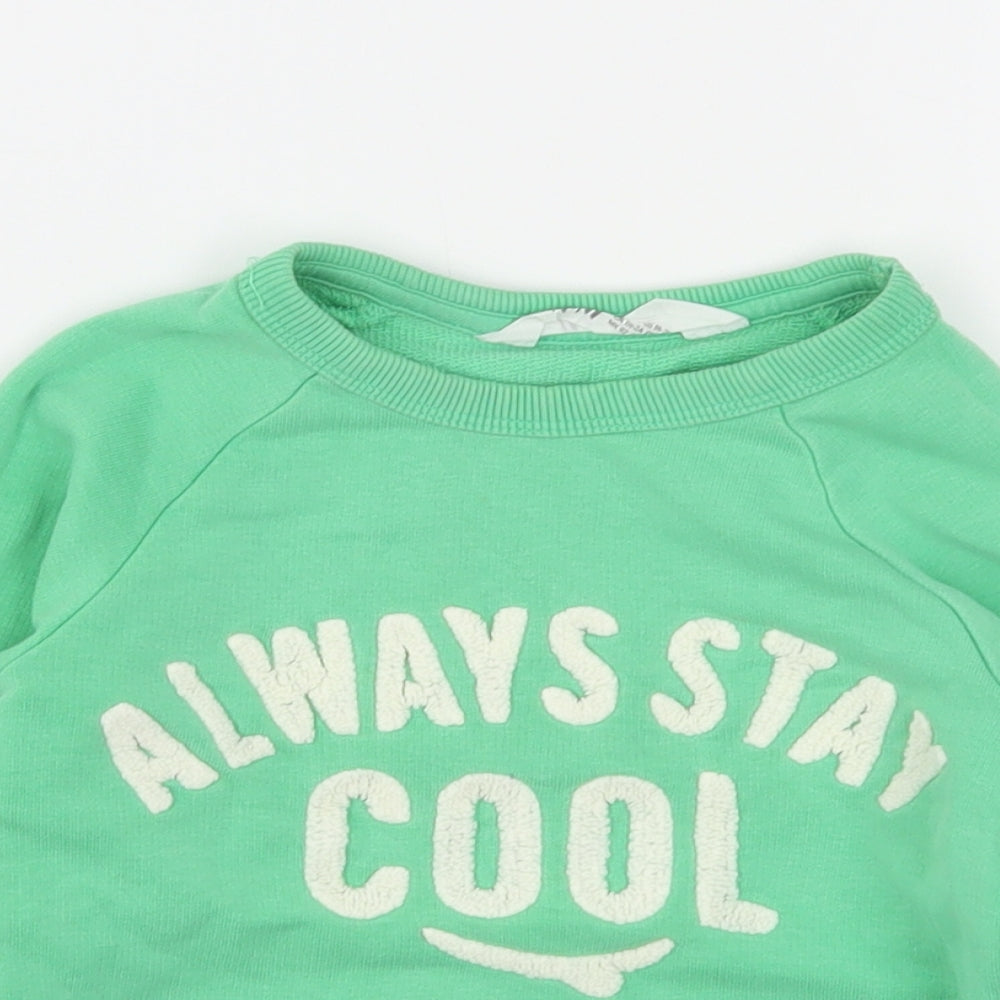 H&M Boys Green  Cotton Pullover Sweatshirt Size 2 Years