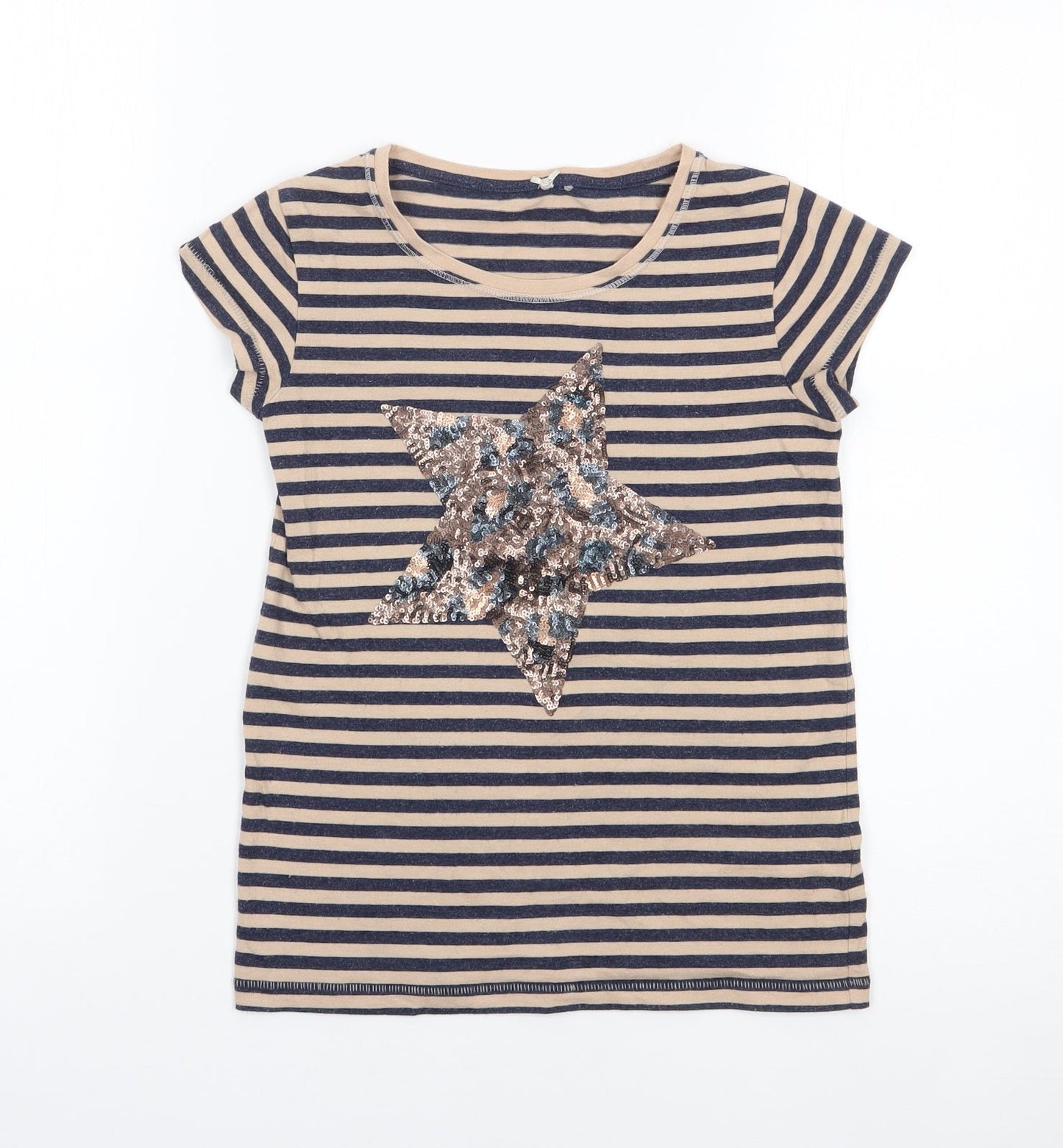 NEXT Girls Brown Striped Cotton Jersey T-Shirt Size 8 Years Crew Neck Pullover