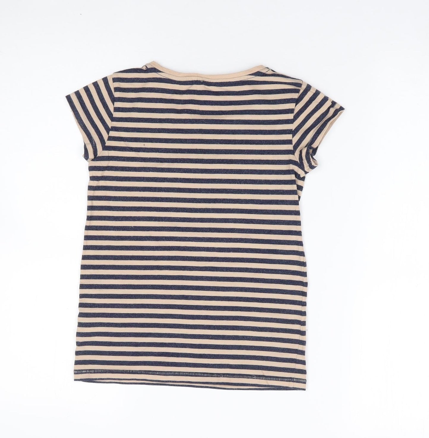 NEXT Girls Brown Striped Cotton Jersey T-Shirt Size 8 Years Crew Neck Pullover