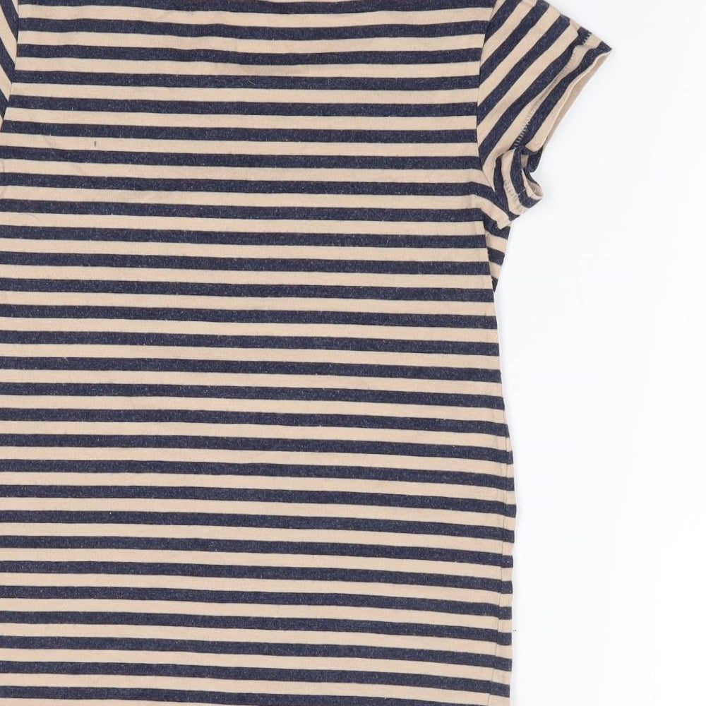 NEXT Girls Brown Striped Cotton Jersey T-Shirt Size 8 Years Crew Neck Pullover