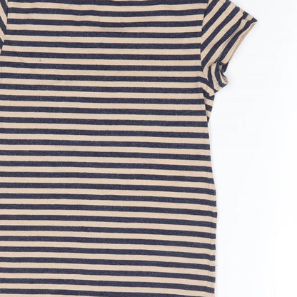 NEXT Girls Brown Striped Cotton Jersey T-Shirt Size 8 Years Crew Neck Pullover