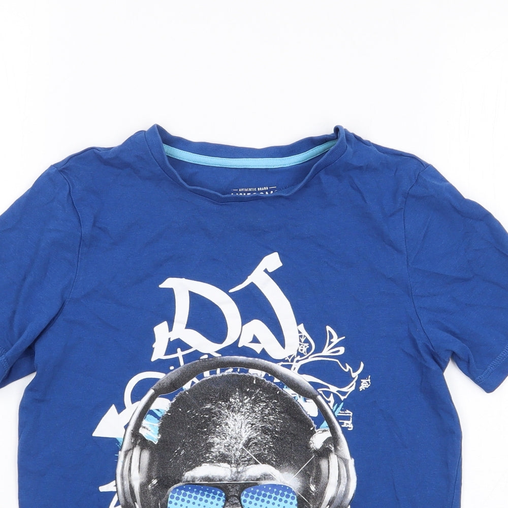 F&F Boys Blue  Cotton Jersey T-Shirt Size 9-10 Years Crew Neck Pullover