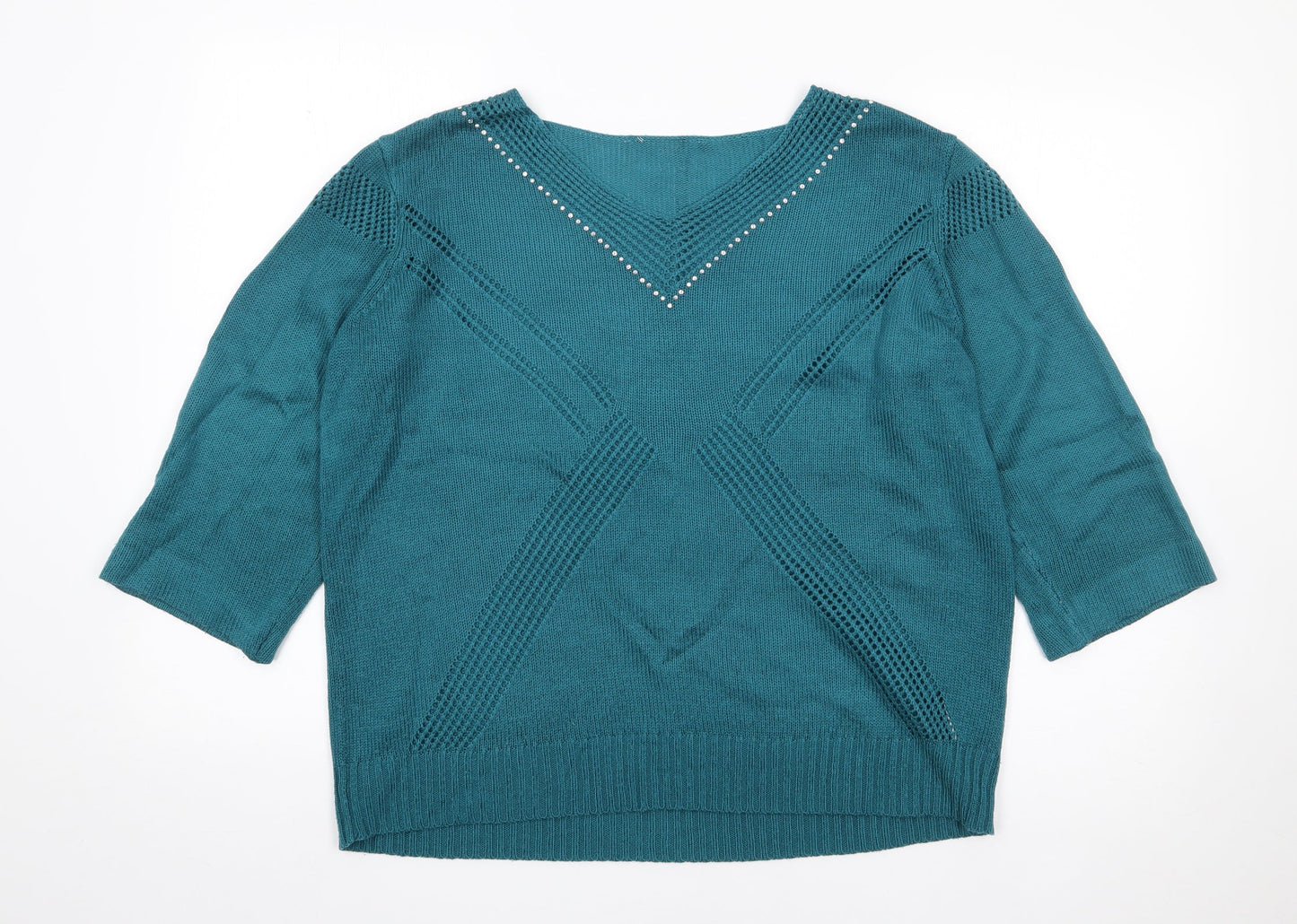 Womens UK Size L Preworn Green Pullover Jumper