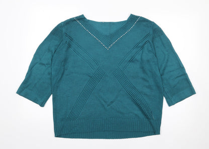 Womens UK Size L Preworn Green Pullover Jumper