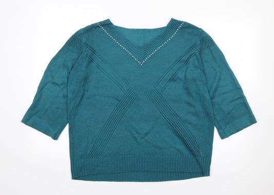 Womens UK Size L Preworn Green Pullover Jumper
