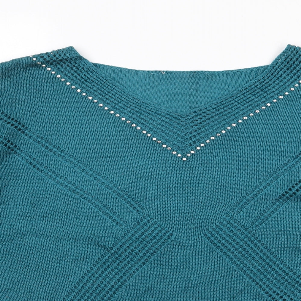 Womens UK Size L Preworn Green Pullover Jumper