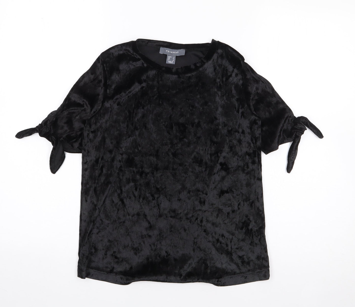 Primark Womens Black  Polyester Jersey T-Shirt Size 4 Crew Neck - Split Sleeve