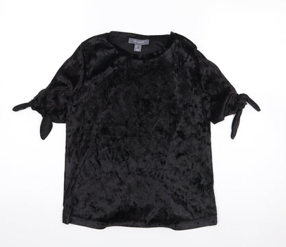 Primark Womens Black  Polyester Jersey T-Shirt Size 4 Crew Neck - Split Sleeve