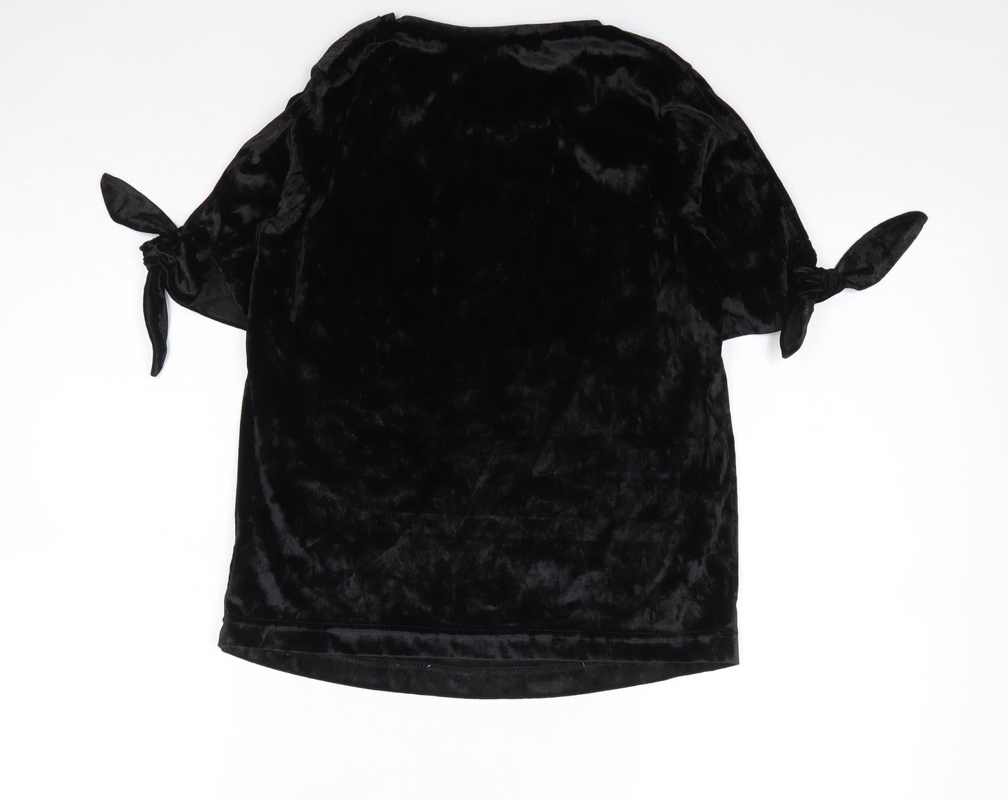 Primark Womens Black  Polyester Jersey T-Shirt Size 4 Crew Neck - Split Sleeve