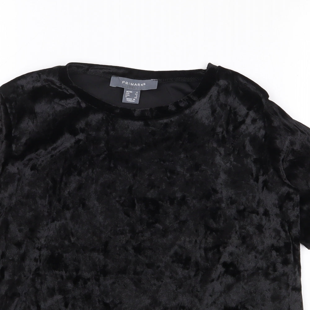 Primark Womens Black  Polyester Jersey T-Shirt Size 4 Crew Neck - Split Sleeve
