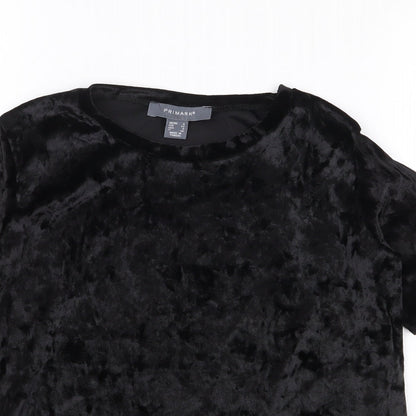 Primark Womens Black  Polyester Jersey T-Shirt Size 4 Crew Neck - Split Sleeve