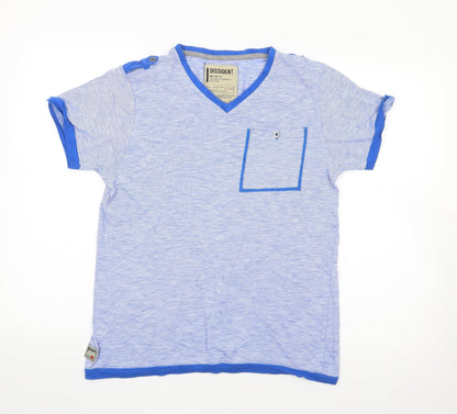Dissident Mens Blue Striped Cotton  T-Shirt Size S V-Neck