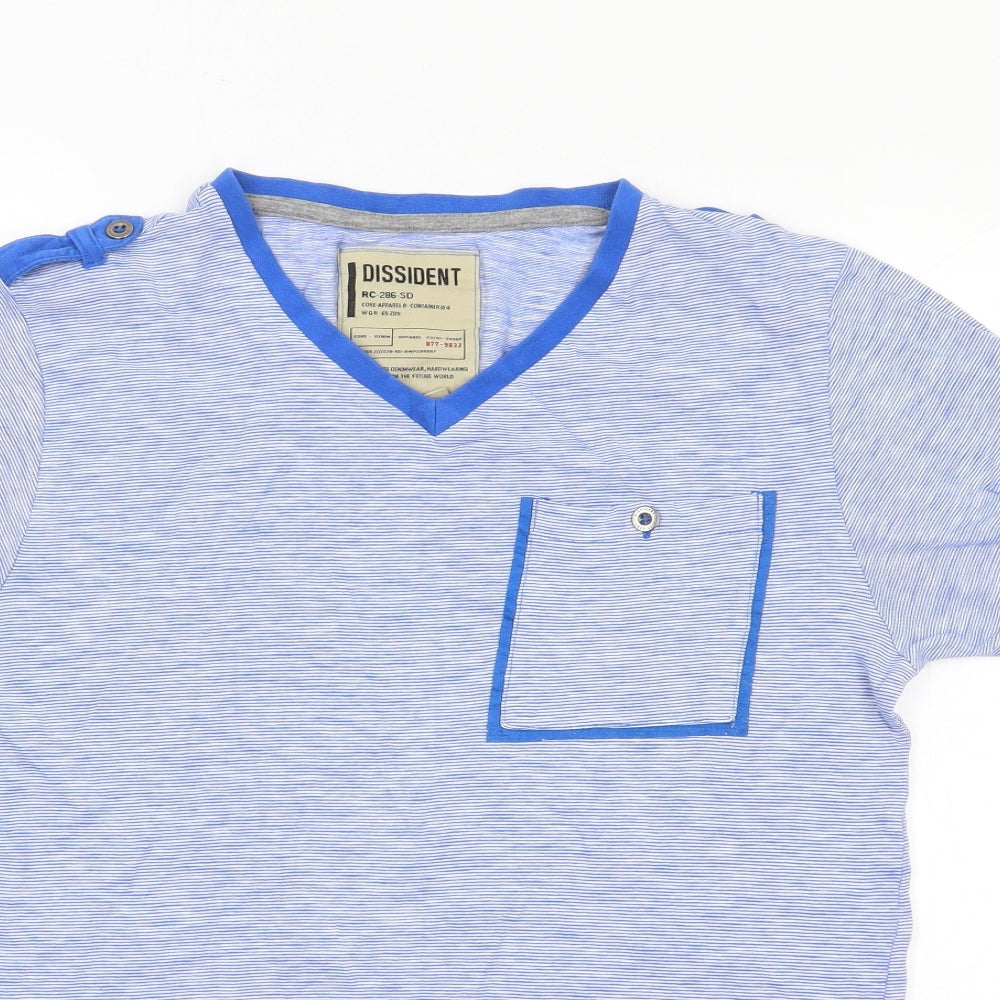 Dissident Mens Blue Striped Cotton  T-Shirt Size S V-Neck