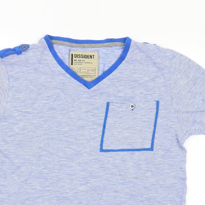 Dissident Mens Blue Striped Cotton  T-Shirt Size S V-Neck