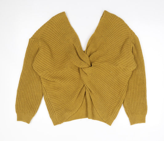 Quiz Womens Yellow V-Neck  Acrylic Pullover Jumper Size S
