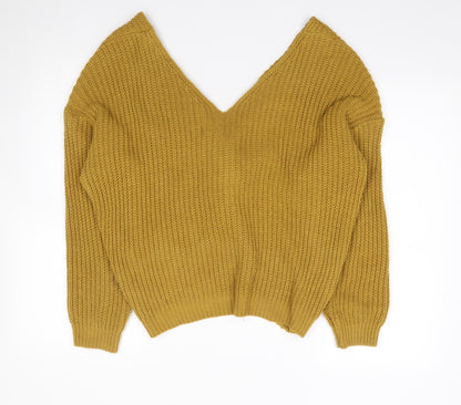 Quiz Womens Yellow V-Neck  Acrylic Pullover Jumper Size S