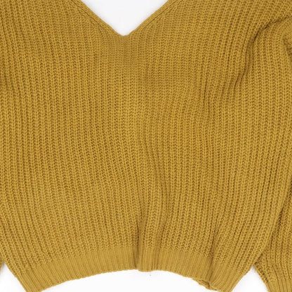 Quiz Womens Yellow V-Neck  Acrylic Pullover Jumper Size S