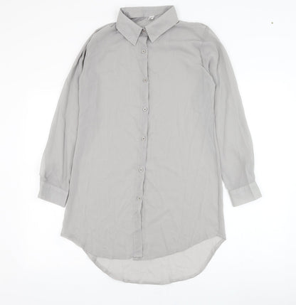 Fashion Apparel Womens Grey  Polyester Basic Button-Up Size M Collared