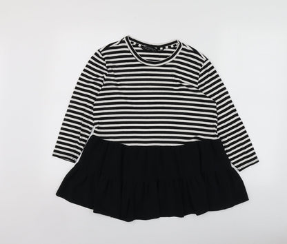 Dorothy Perkins Womens Black Striped Viscose Basic T-Shirt Size 10 Round Neck