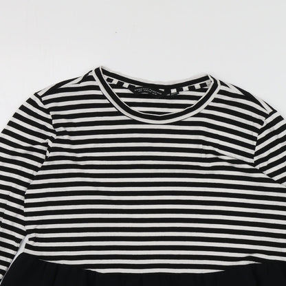 Dorothy Perkins Womens Black Striped Viscose Basic T-Shirt Size 10 Round Neck