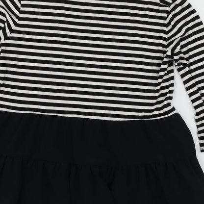 Dorothy Perkins Womens Black Striped Viscose Basic T-Shirt Size 10 Round Neck