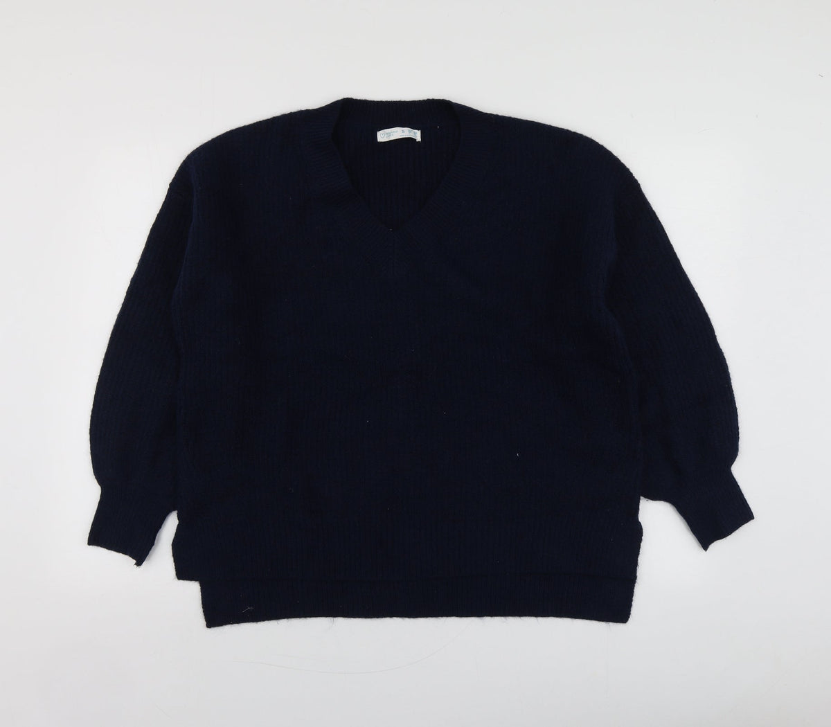 Priamrk Womens Blue V-Neck  Polyester Pullover Jumper Size S